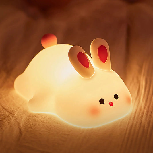 Big Face Rabbit Silicone Night Light Pat 3 Levels Adjustable LED Squishy Animal Lamp Led Lights Light Table Lamp for Kids Gift
